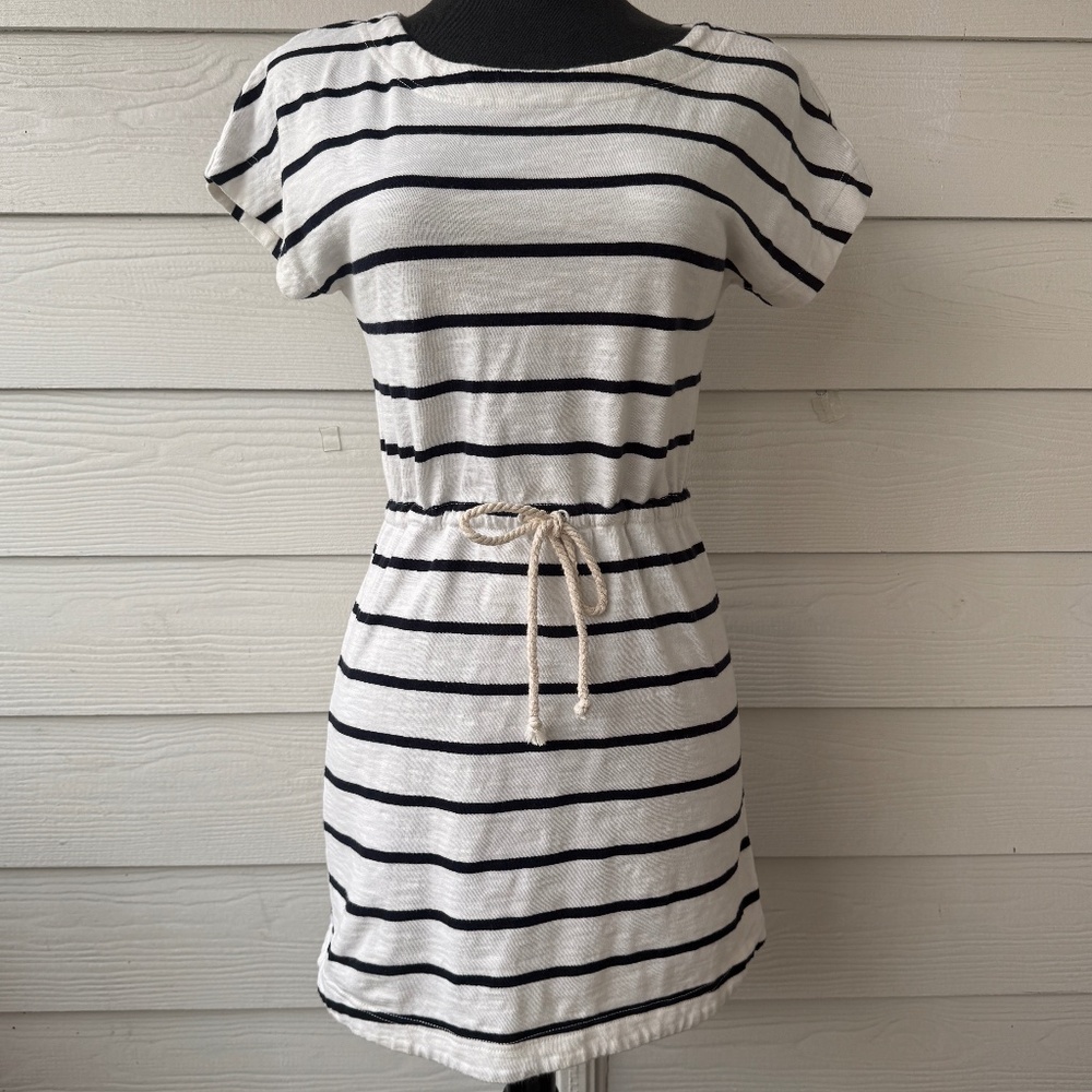 J.Crew Black & White Striped Drawstring Dress | XXS‎ | Cotton | Casual